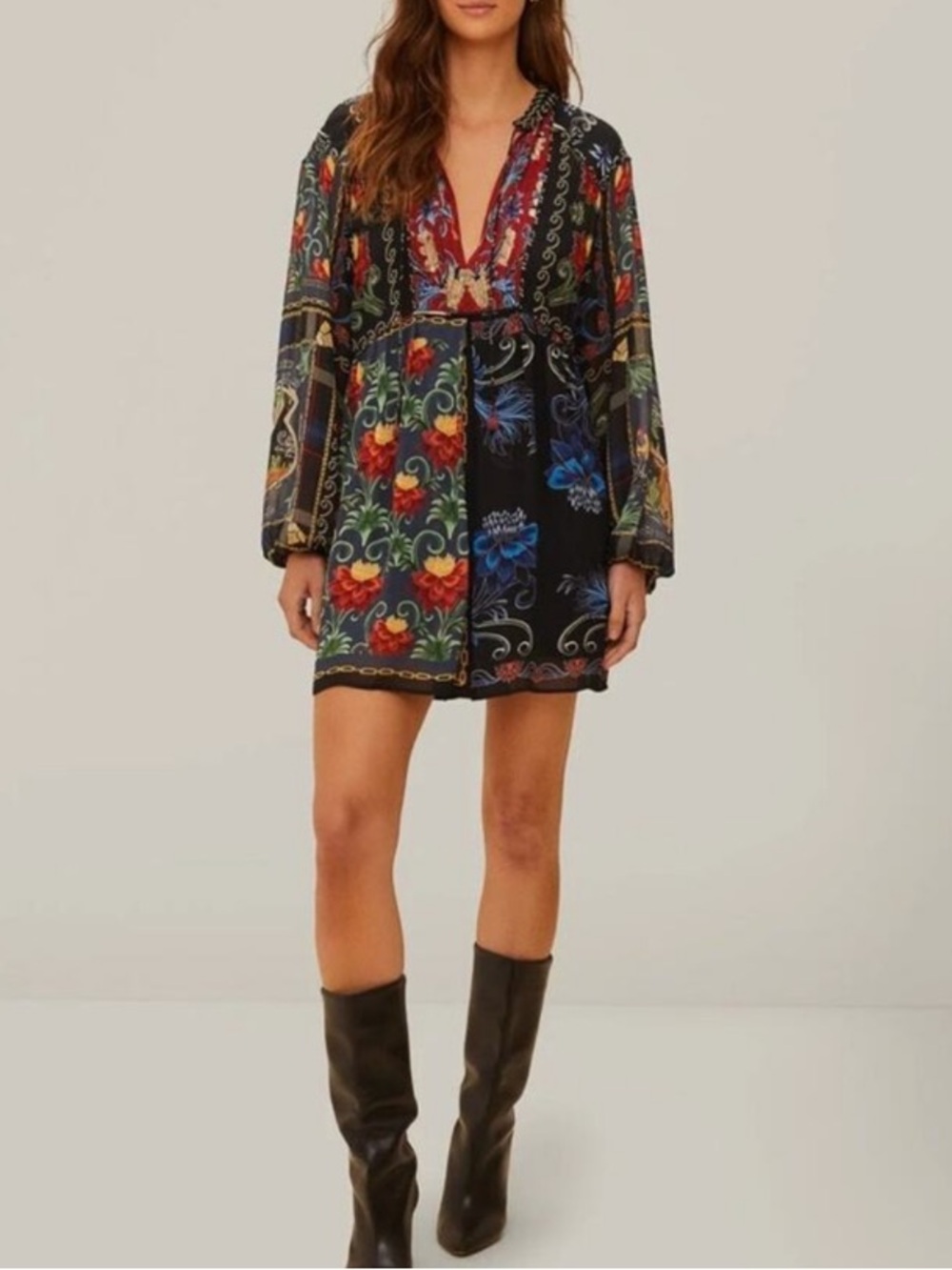 Farm Rio Printed Black Floral Mini Dress - Picture 2 of 9